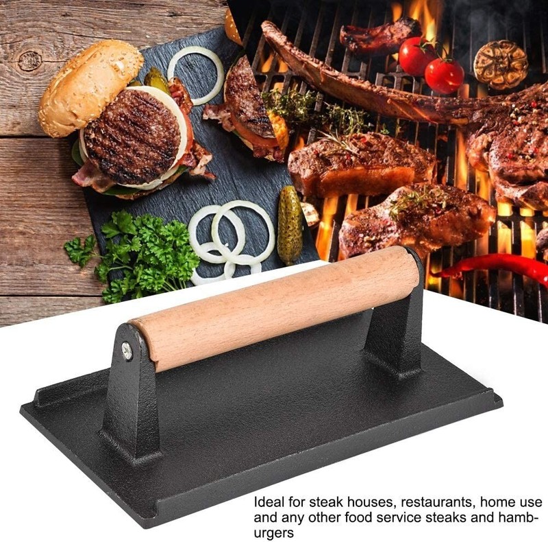 Cast Iron Steak Press Bacon Weight BBQ Hamburger Grills Meat Presser Skillet gallery