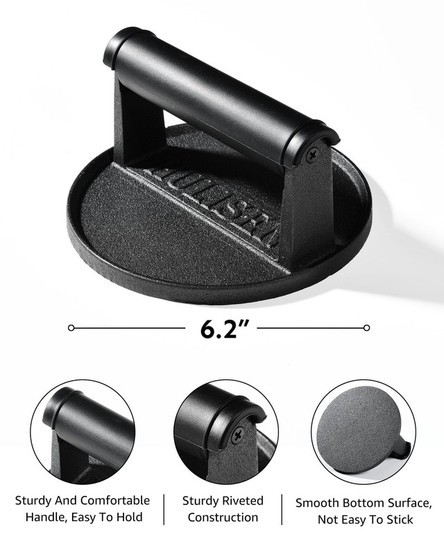 HULISEN PreSeasoned Cast Iron Burger Press & 9 Inch Cheese Melting Dome, 2.3l... gallery
