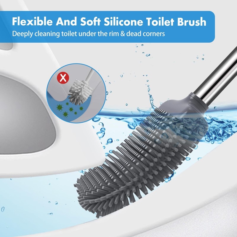 Toilet Brush, Silicone Toilet Brush and Holder Set, Flexible Toilet Bowl Brus... gallery