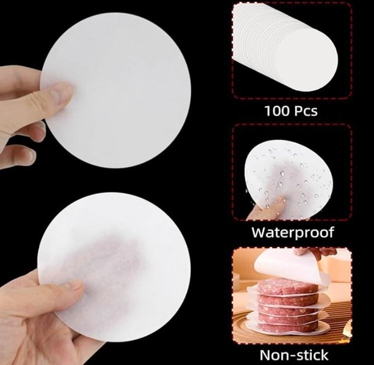 100 Pcs Burger Patty Paper Hamburger Parchment Papers 4 Inch Non-Stick Round new