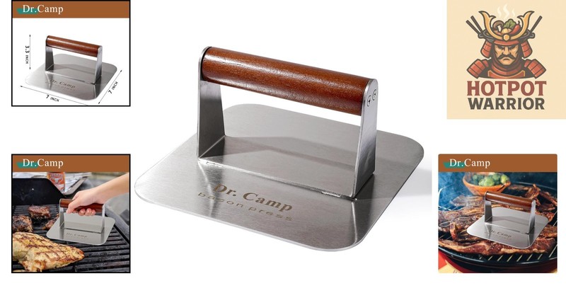 7-Inch Stainless Steel Burger Press with Ergonomic Wooden Handle - Perfect Sear gallery