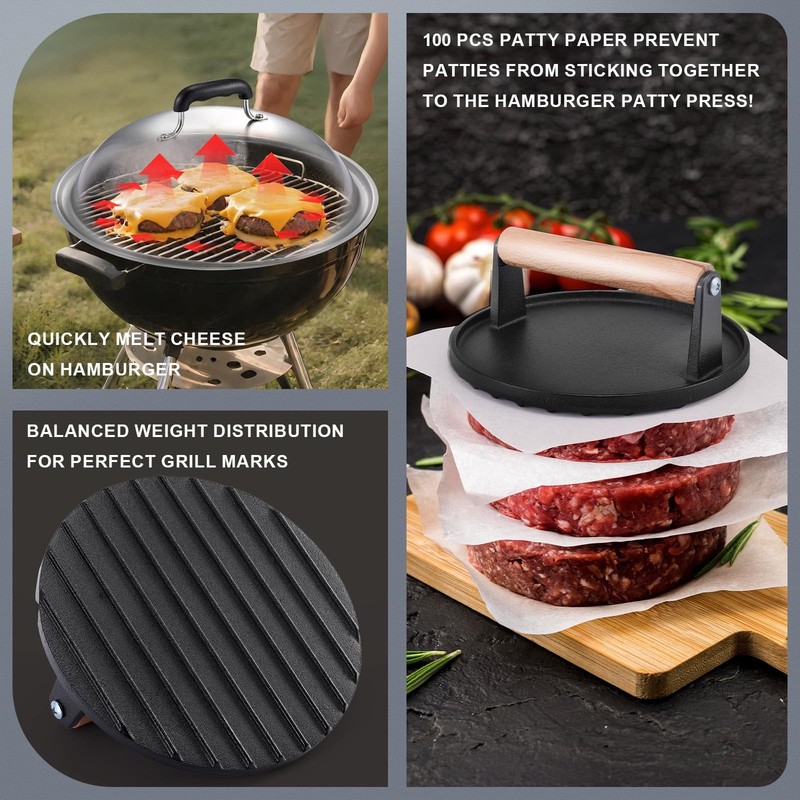 Griddle Accessories for Blackstone, 7" Round Cast Iron Smash Burger Press, 12.5" gallery