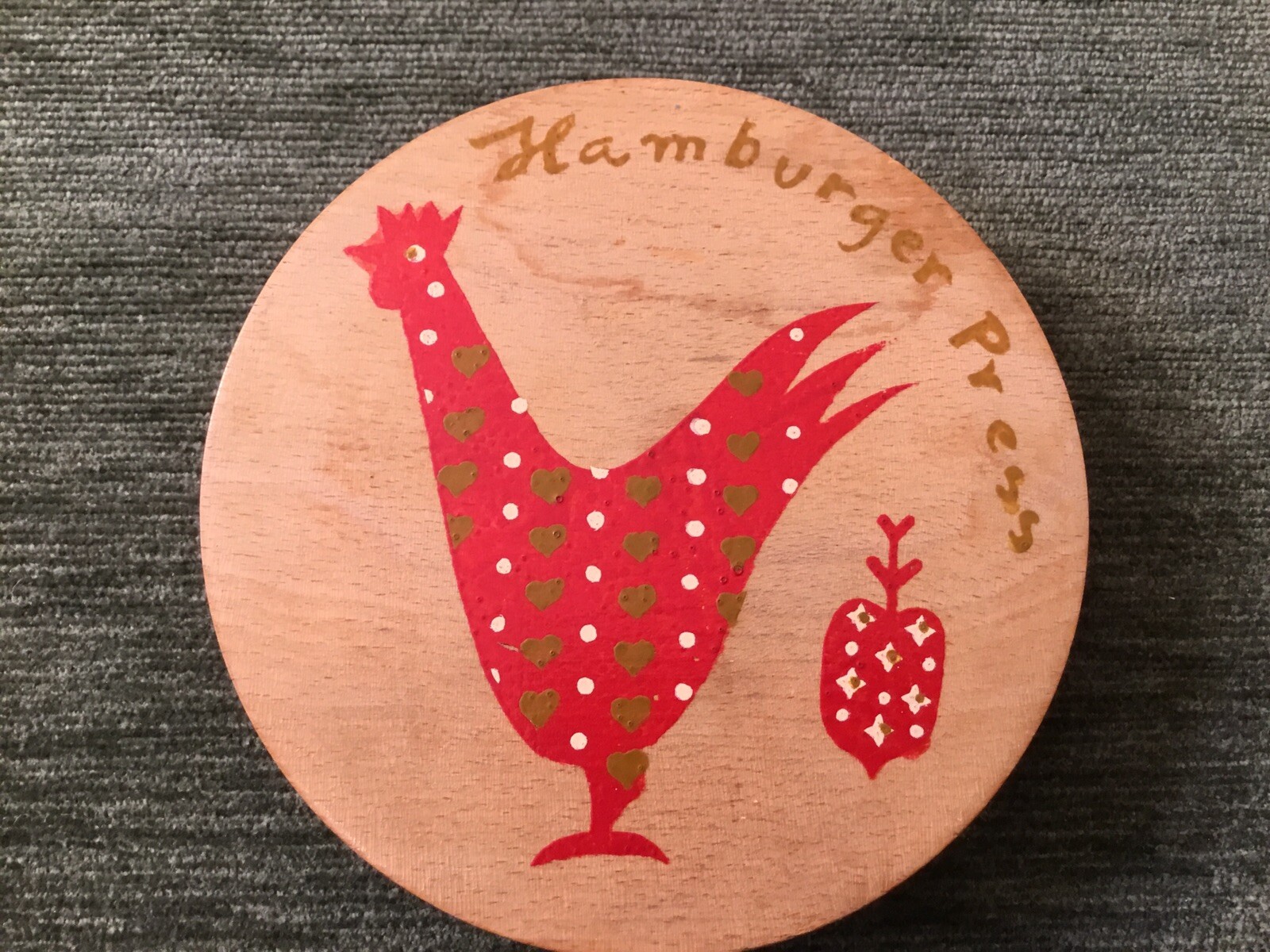 Vintage Wooden Hamburger Press Rooster Hinged Lid 6” x 6” Kitchen Decor gallery