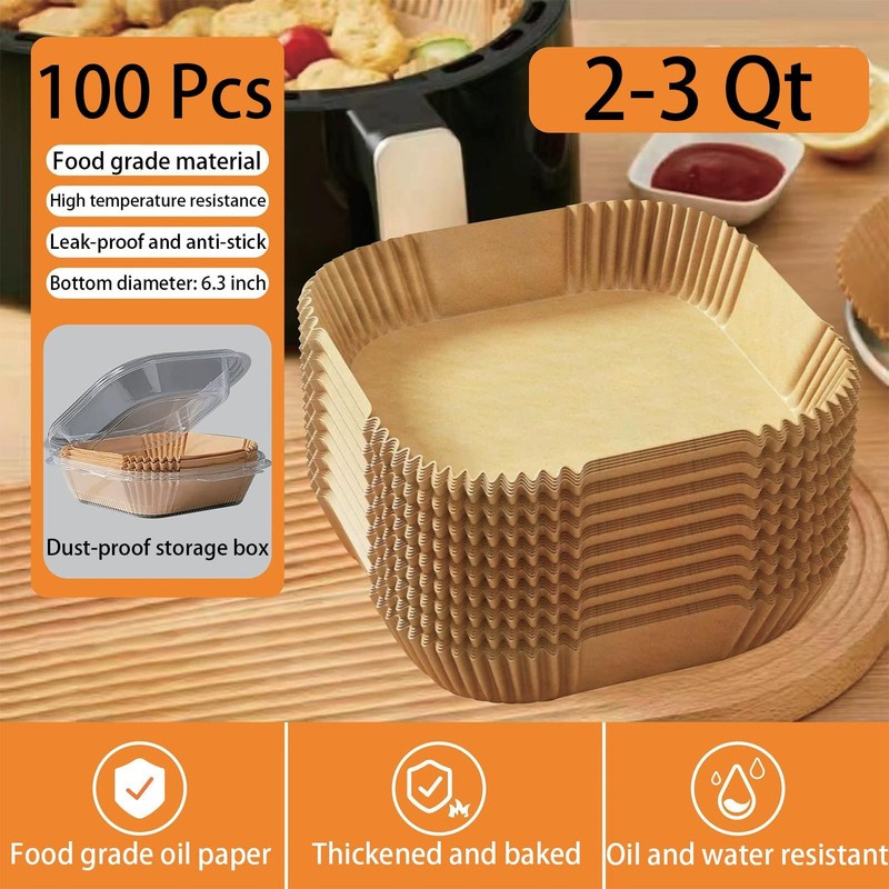 Square Mini Air Fryer Liners for Most 2-3 qt 6.3inch, 100Pcs, 6.3" gallery