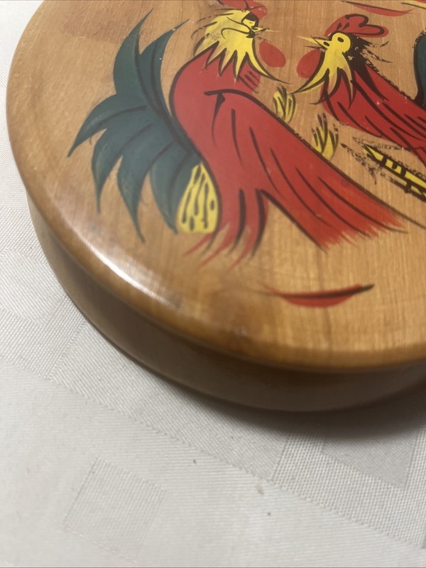 Vintage Wooden Hamburger Press Painted Roosters Made In Japan gallery