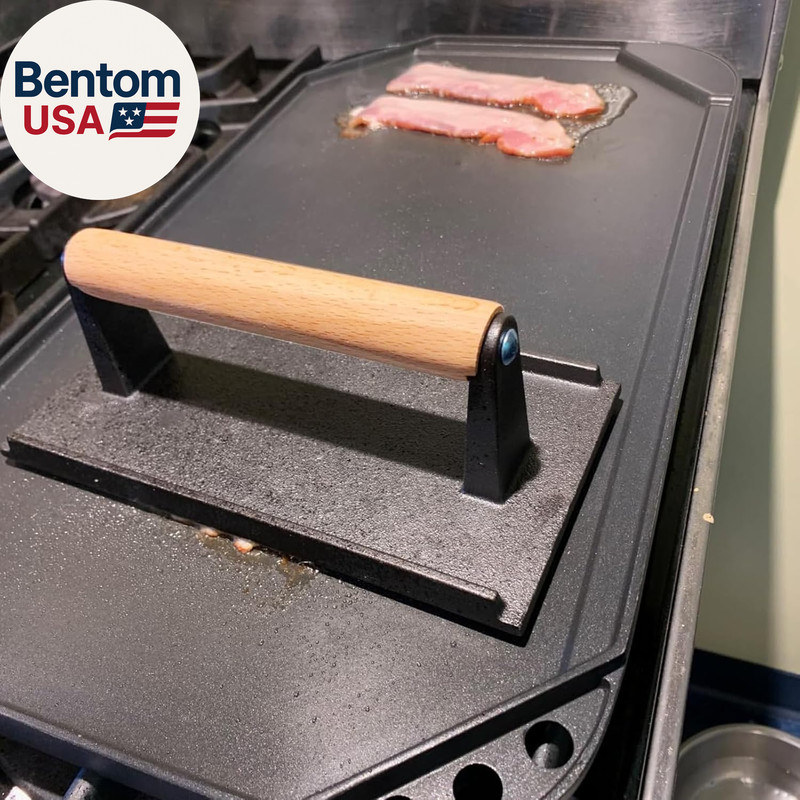 2 PCS 8 X 4 Inch Heavy Duty Cast Iron Grill Press, Flat Bottom Steak Weight Baco gallery