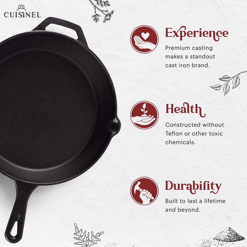 Cast Iron Skillet + Grill Press + Scraper Set 12"inch Preseasoned Frying Pan + S gallery