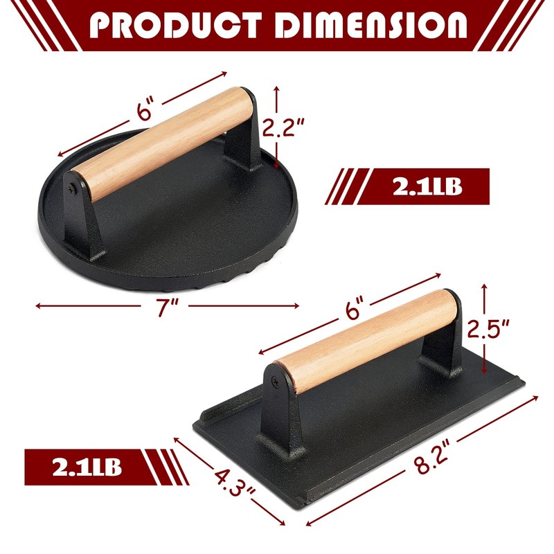 2 Pcs Cast Iron Bacon Press Small Burger Grill Press with Ergonomic Handle gallery