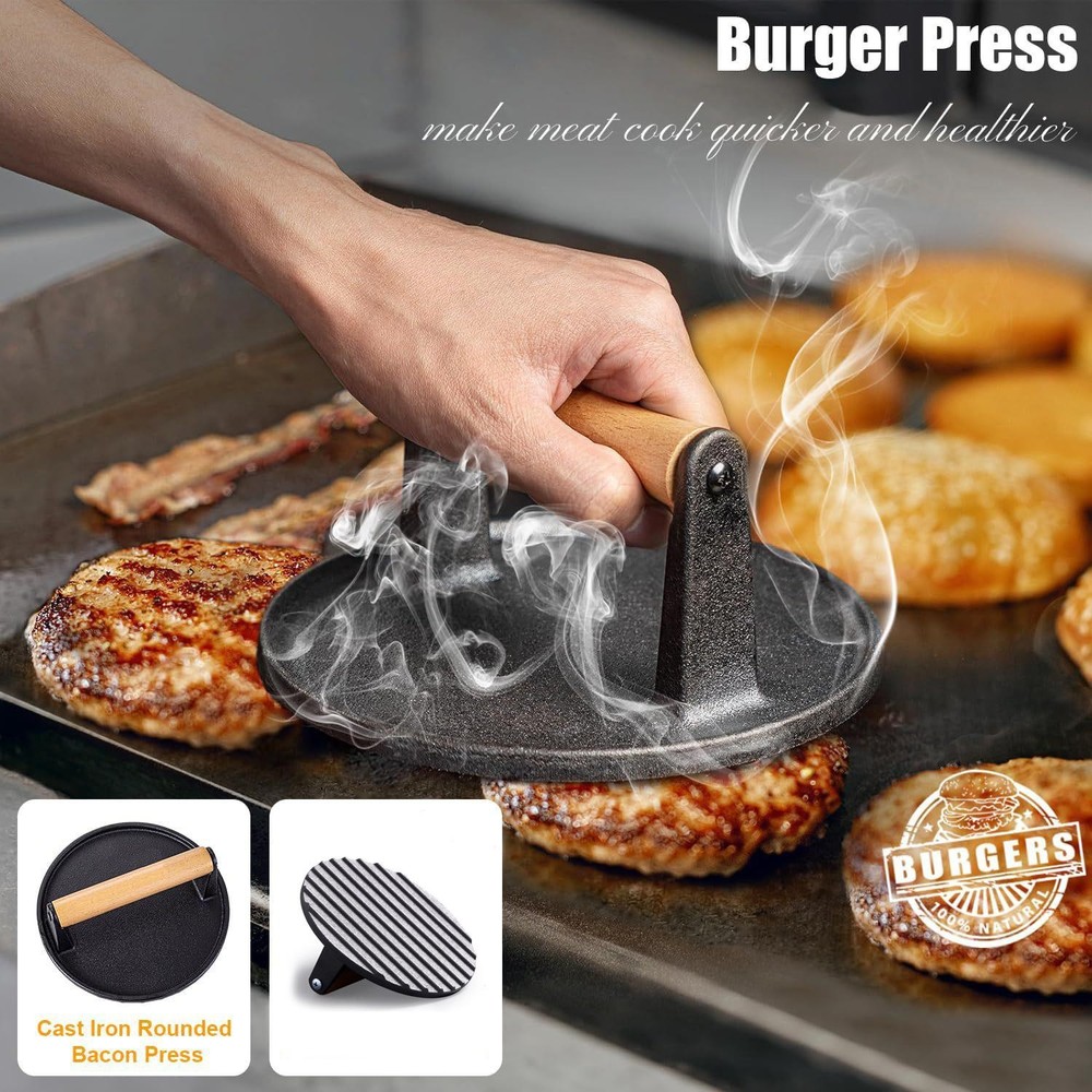 Steak Burger Press Round Rectangular Uncoated Heavy-duty Meat Press Iron