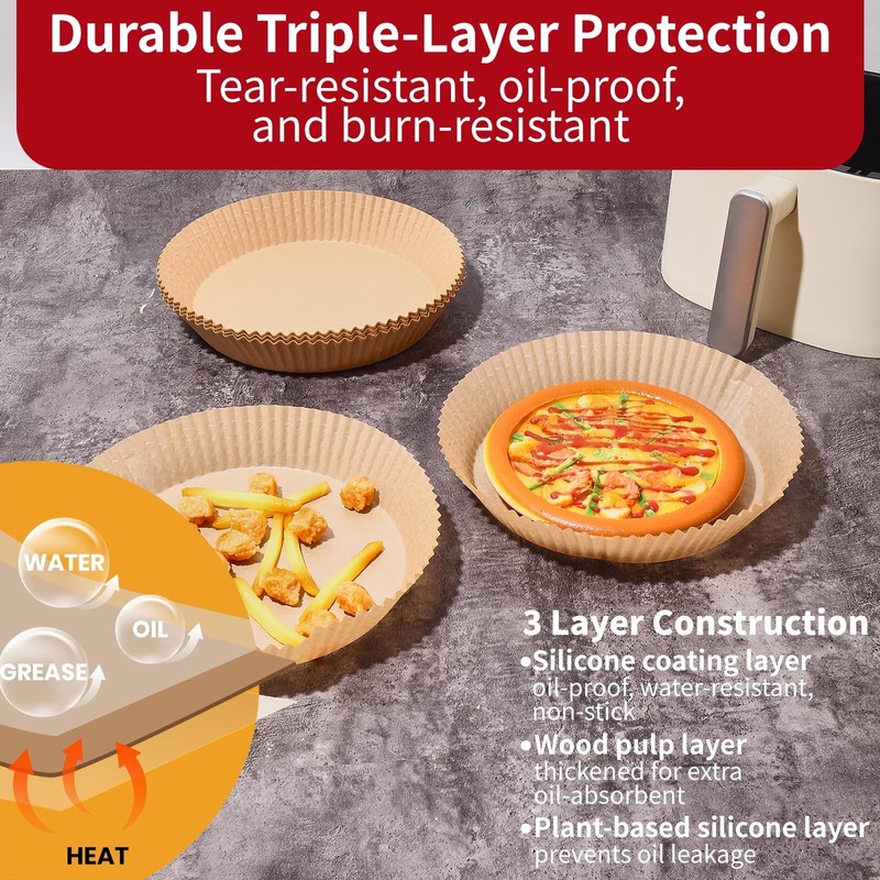 40GSM Air Fryer Paper Liners, 125Pcs 8 inch Disposable Parchment 8" Round gallery