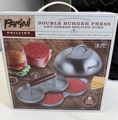 Parini Double Burger Press Cheese Melting Dome Grill Set NEW IN BOX