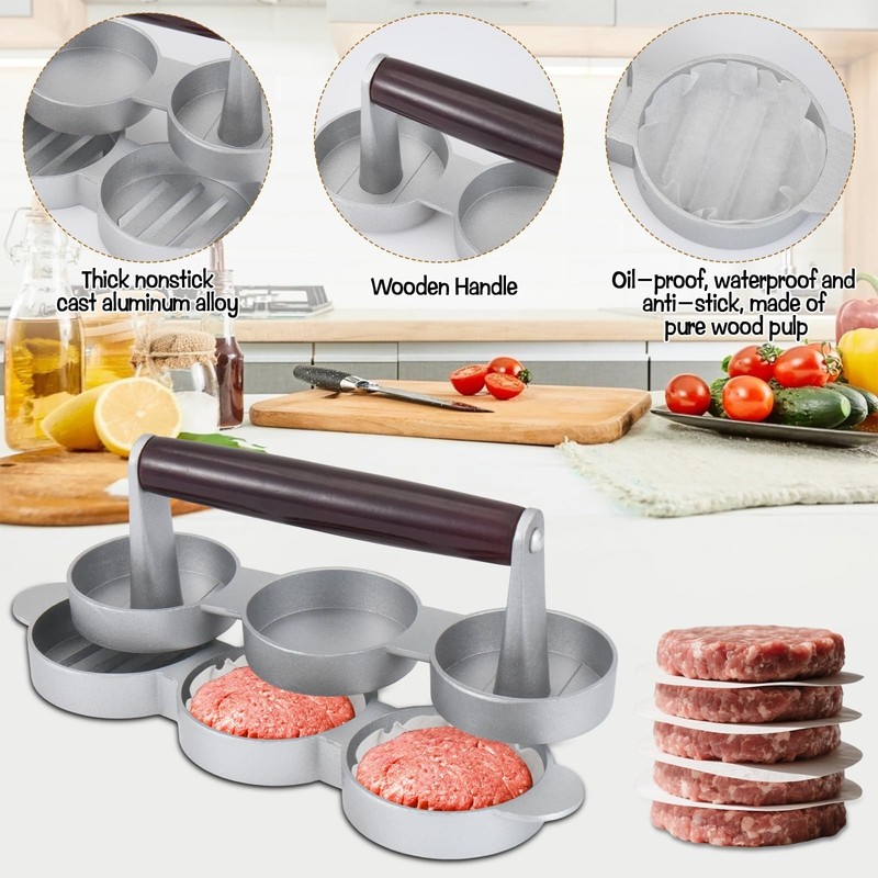 Mini Burger Press Small Meat Patty Maker with 200 Patty Papers Round Shape Pr... gallery