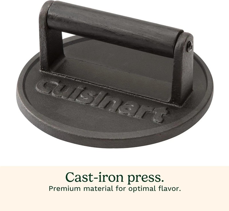 Cuisinart 6.5" Cast Iron Smashed Burger Press, round Flat Edge Grill Press for C gallery
