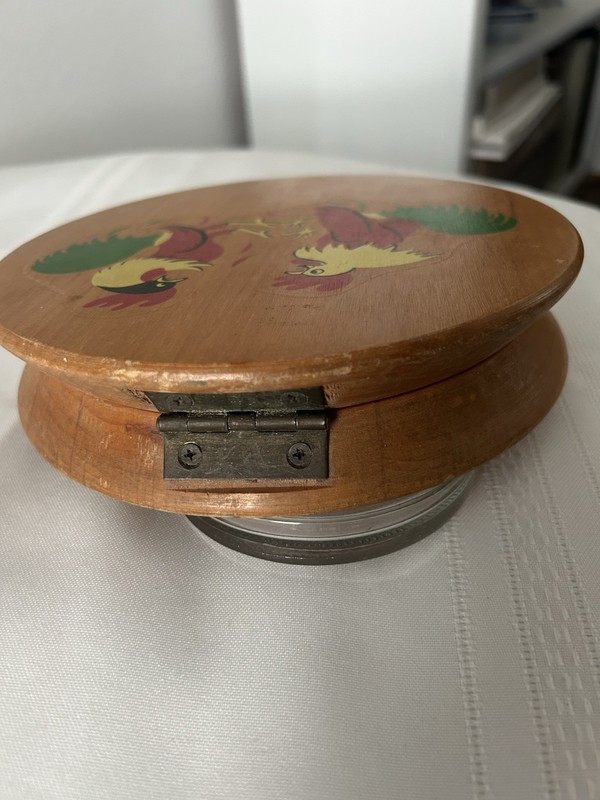 Wooden Hamburger Press Vintage with Rooster Design gallery