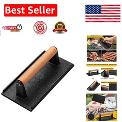 Food-Grade Cast Iron Grill Press with Ergonomic Wood Handle – 8.2×4.2 Inches
