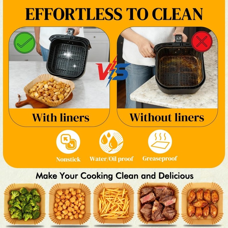 BYKITCHEN Air Fryer Sheets Liners for 9inch (5 to 8 QT)-100pcs-square, Black gallery