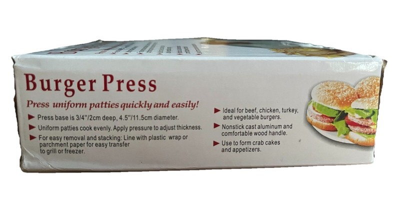 Nonstick Cast Aluminum Burger Press with Wood Handle 4.5” Patty Maker New gallery