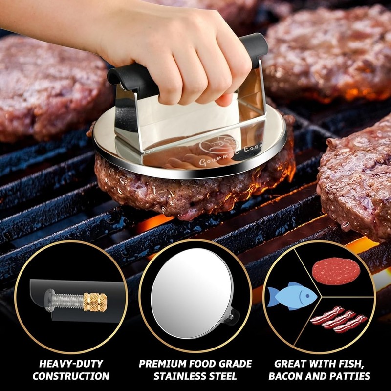 Professional-Quality Smash Burger Maker - Stainless Steel, 2lb, Dishwasher Safe gallery