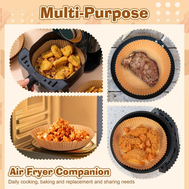 Honeydak 300 Pcs Air Fryer Liners Disposable Bulk, 6.3/8/9 6.3 Inch, Brown gallery