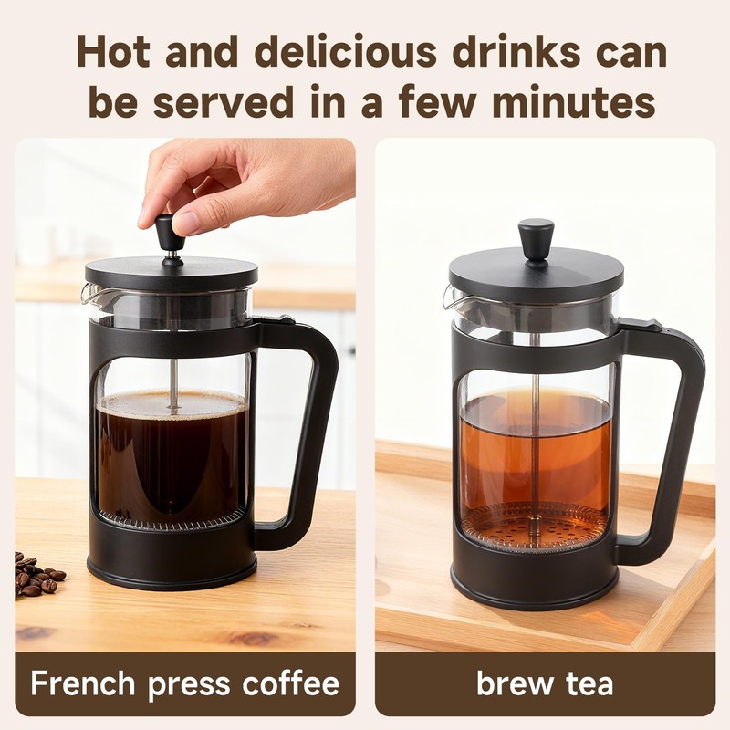 French press, borosilicate glass French press coffee maker, 3 layer stainless... gallery