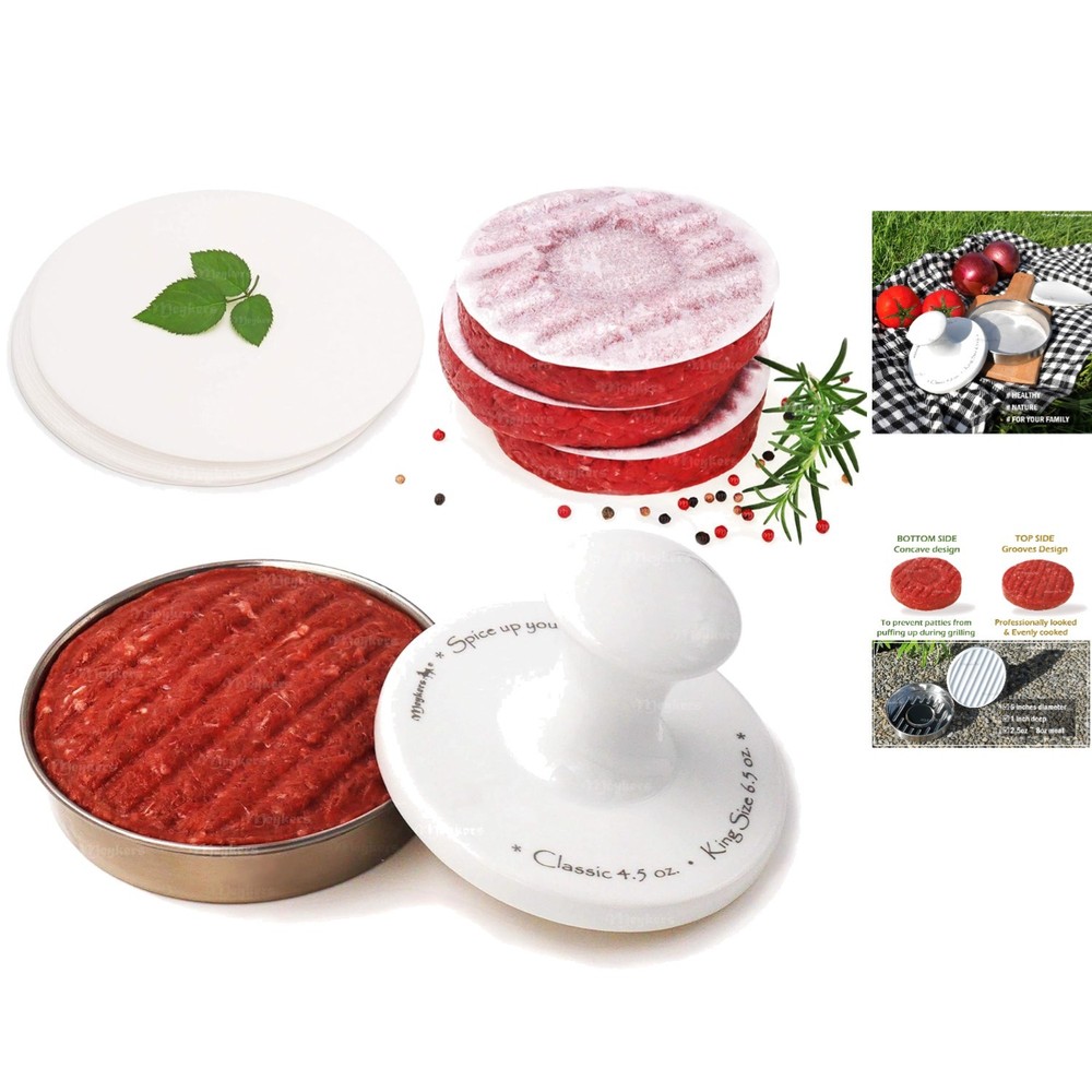 Durable 5" Hamburger Press with 100 Patty Papers - Create Perfect Burgers Easily