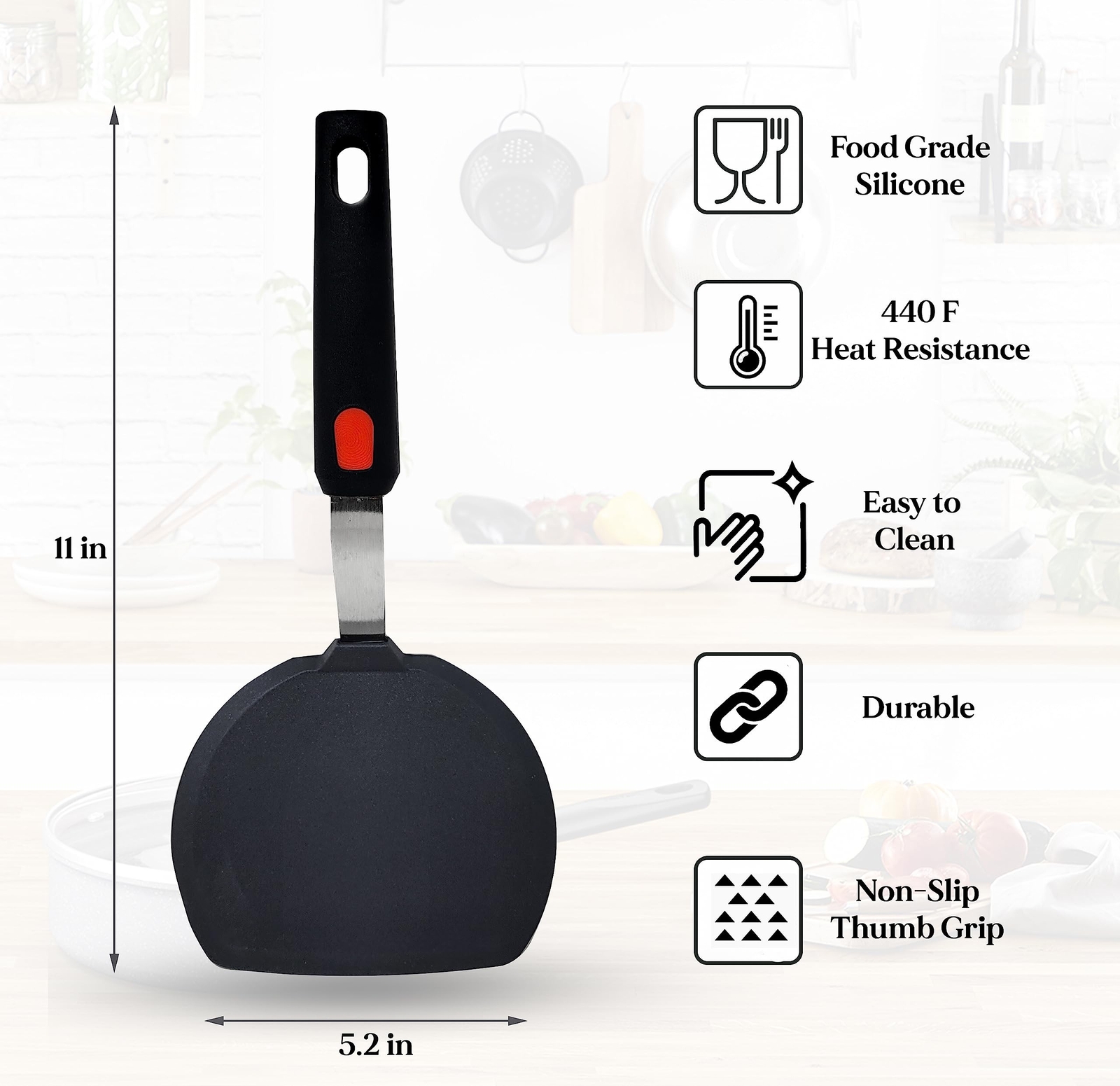 Silicone Pancake Spatula | Wide Beveled Edge Flipper with Stainless Steel Cur... gallery