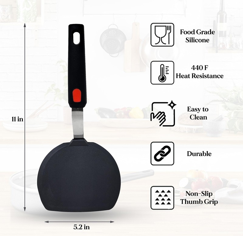 Silicone Pancake Spatula | Wide Beveled Edge Flipper with Stainless Steel Cur... gallery