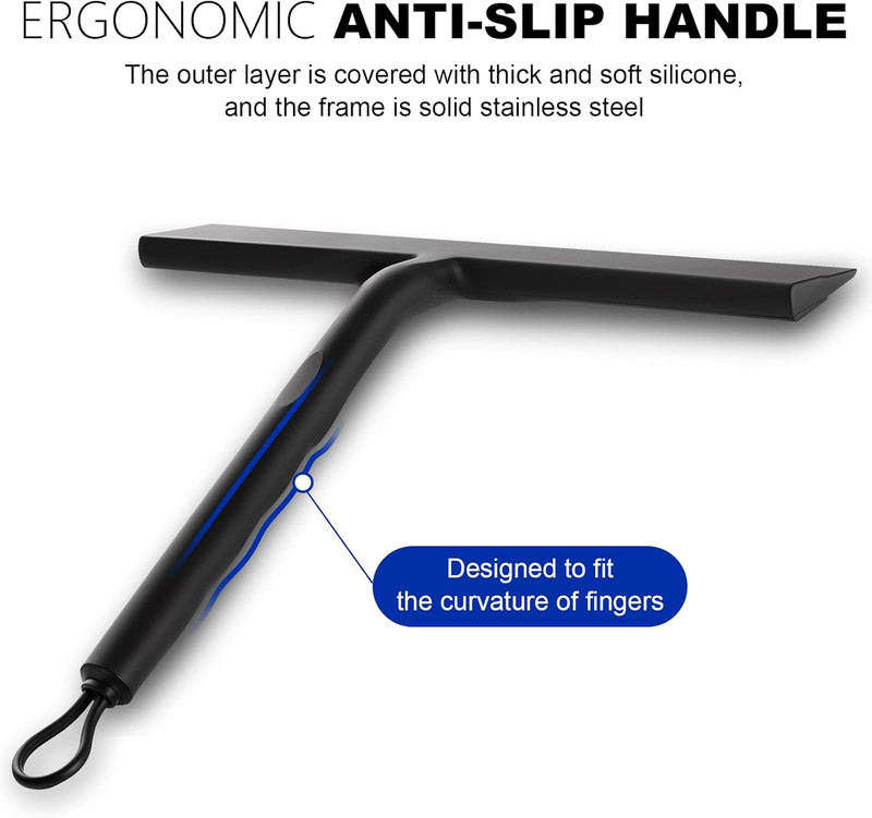 Shower Squeegee for Glass Doors and Bathroom, Stainless Steel with Silicone B... gallery