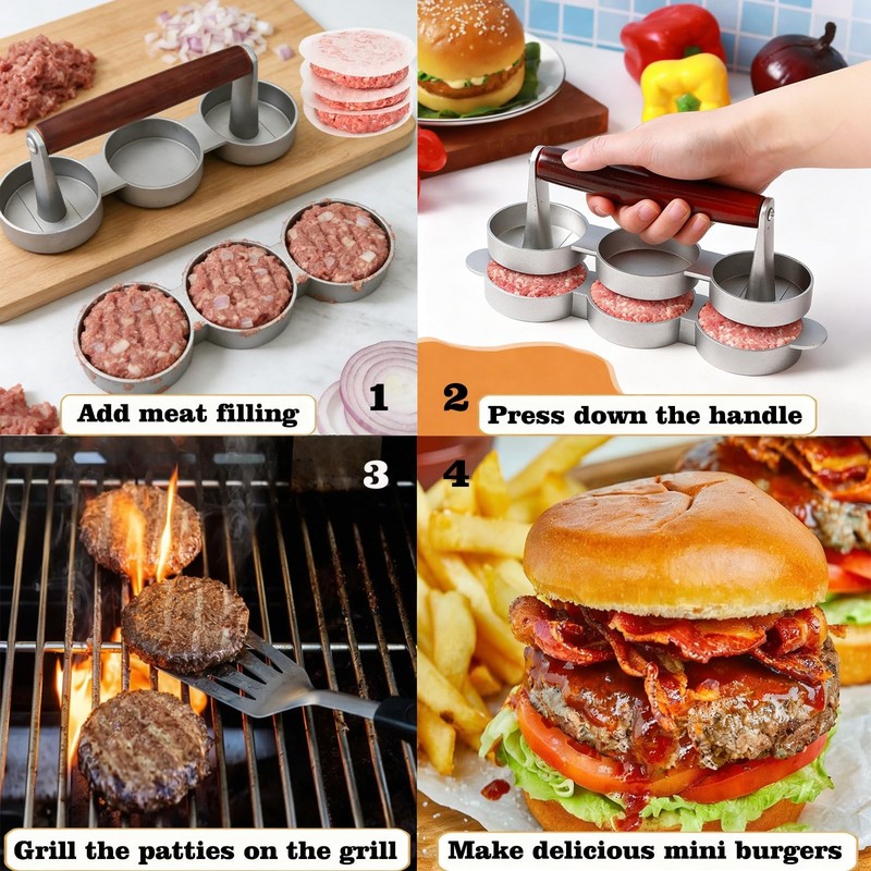 3in1 NonStick Aluminum Mini Burger Press Patty Maker Molds 2.6 Inch gallery