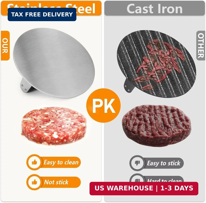 HULISEN 8.5-Inch Burger Press, 2.5 lbs Heavy Duty Bacon & Grill Press, Stainless gallery