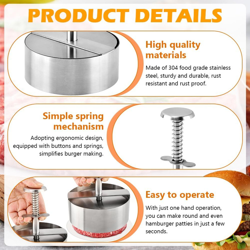 4.5" Burger Maker Press with 50 Patty Papers, 304 Stainless Steel Adjustable ... gallery