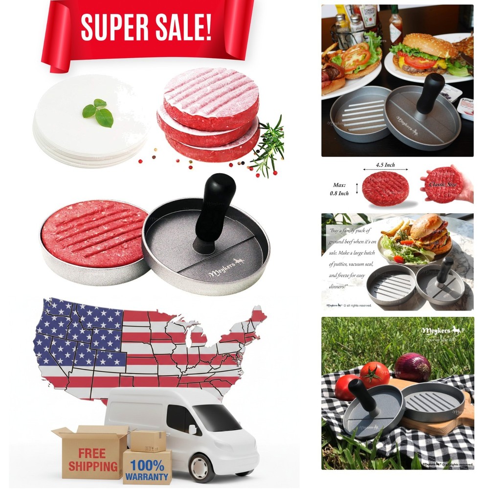 Professional-Grade Patty Maker with Non-Stick Surface - Includes 100 Free Papers