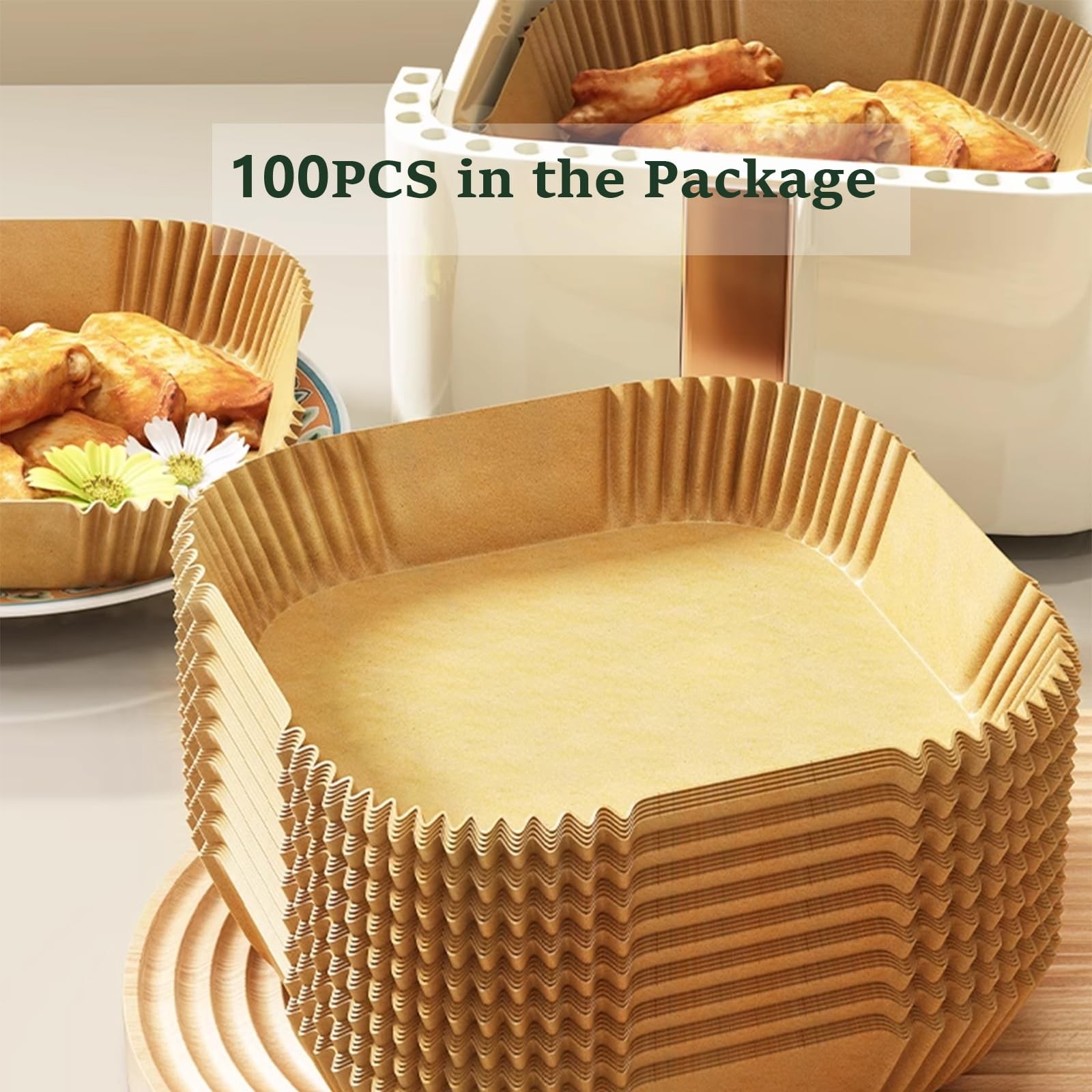 8 Inch Air Fryer Disposable Paper Liners, Non-Stick Parchment 7.9 Inch, Brown gallery