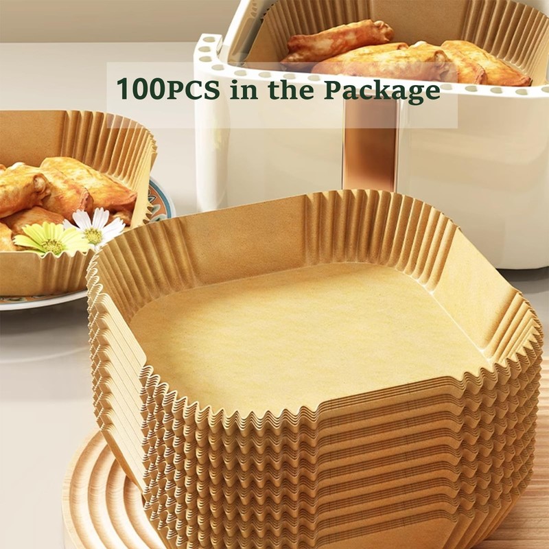 8 Inch Air Fryer Disposable Paper Liners, Non-Stick Parchment 7.9 Inch, Brown gallery