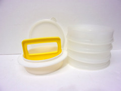 Vintage Tupperware 5 Inch Hamburger Press w lid and press pieces