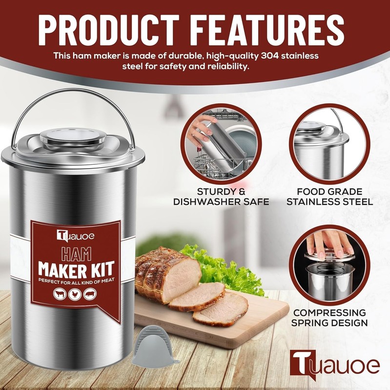 304 Stainless Steel Meat Press Mold with Thermometer & Silicone Mittens gallery