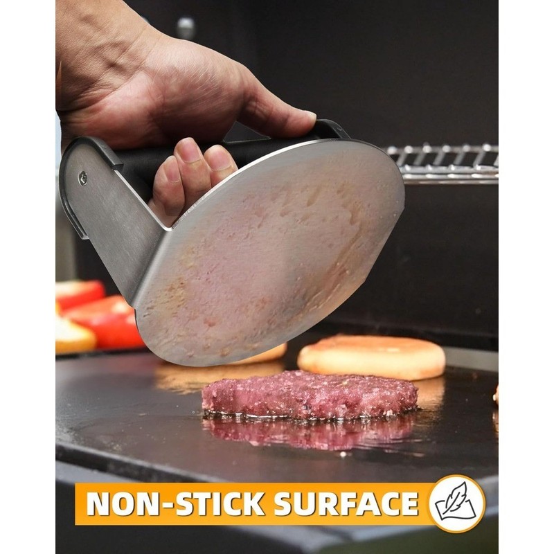 6" Round Stainless Steel Burger Press Smasher Tool with Non-Stick Coating & Heat gallery