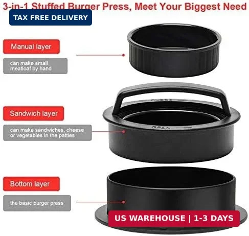 Luxiv 3 in 1 Burger Press, Hamburger Patty Maker Stuffed Burgers Press with 100p gallery