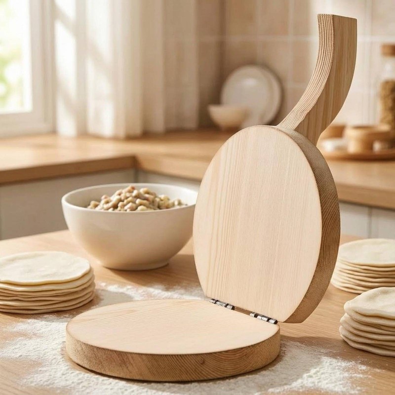 Dumpling Wrapper Press Natural Wood Wooden Dumpling Press Hinged gallery