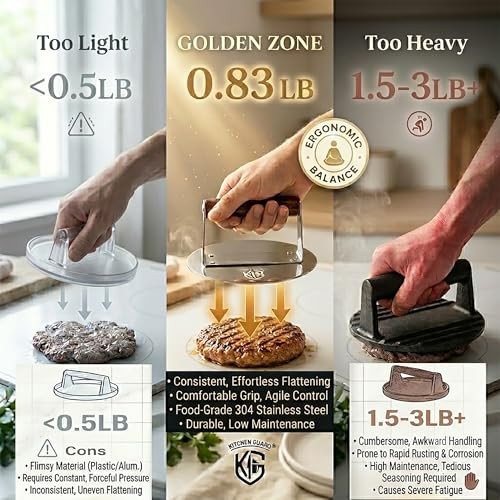 Stainless Steel Burger Press, 6.2 Inch Round Smash Burger Tool, Professional gallery