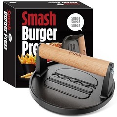 Smash Burger Press, Pre-Seasoned Cast Iron Hamburger Smasher, 2 lb Heavy-Duty…