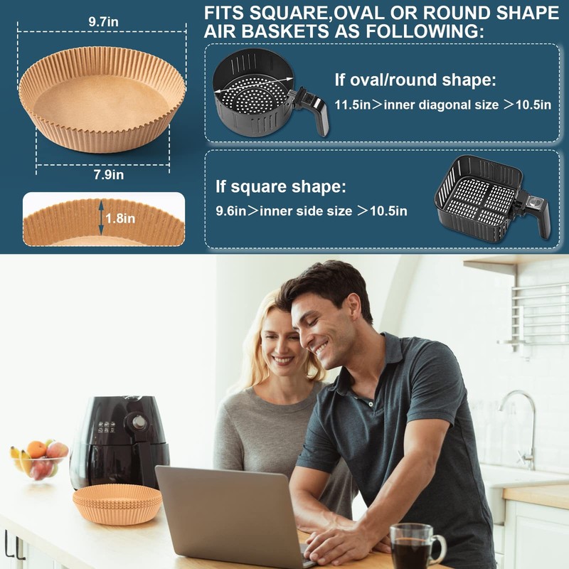 100pcs Air Fryer Disposable Liner - 7.9inch 100pcs-7.9inch-Brown, Brown gallery
