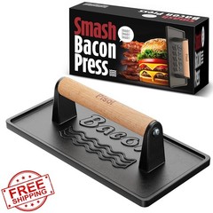 Pisol Bacon Press Smash Burger Press, Pre-Seasoned Cast Iron Hamburger, 2 lb …