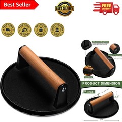 7-Inch Round Cast Iron Burger Press with Wood Handle for Perfect Grilling