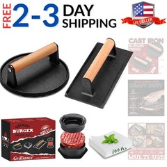 5pcs Smash Burger Press Kit, 3 in 1 Hamburger Press Patty Maker, Cast Iron Bu…