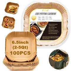 Ailun Air Fryer Paper Liners 6.5inch, 100PCS 6.5″Square-100PCS, Brown