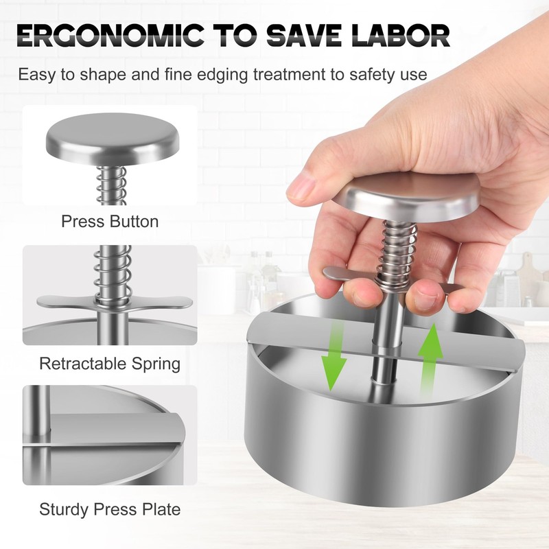 4.52 In 304 Stainless Steel Adjustable Burger Press Hamburger Patty Maker Mold gallery