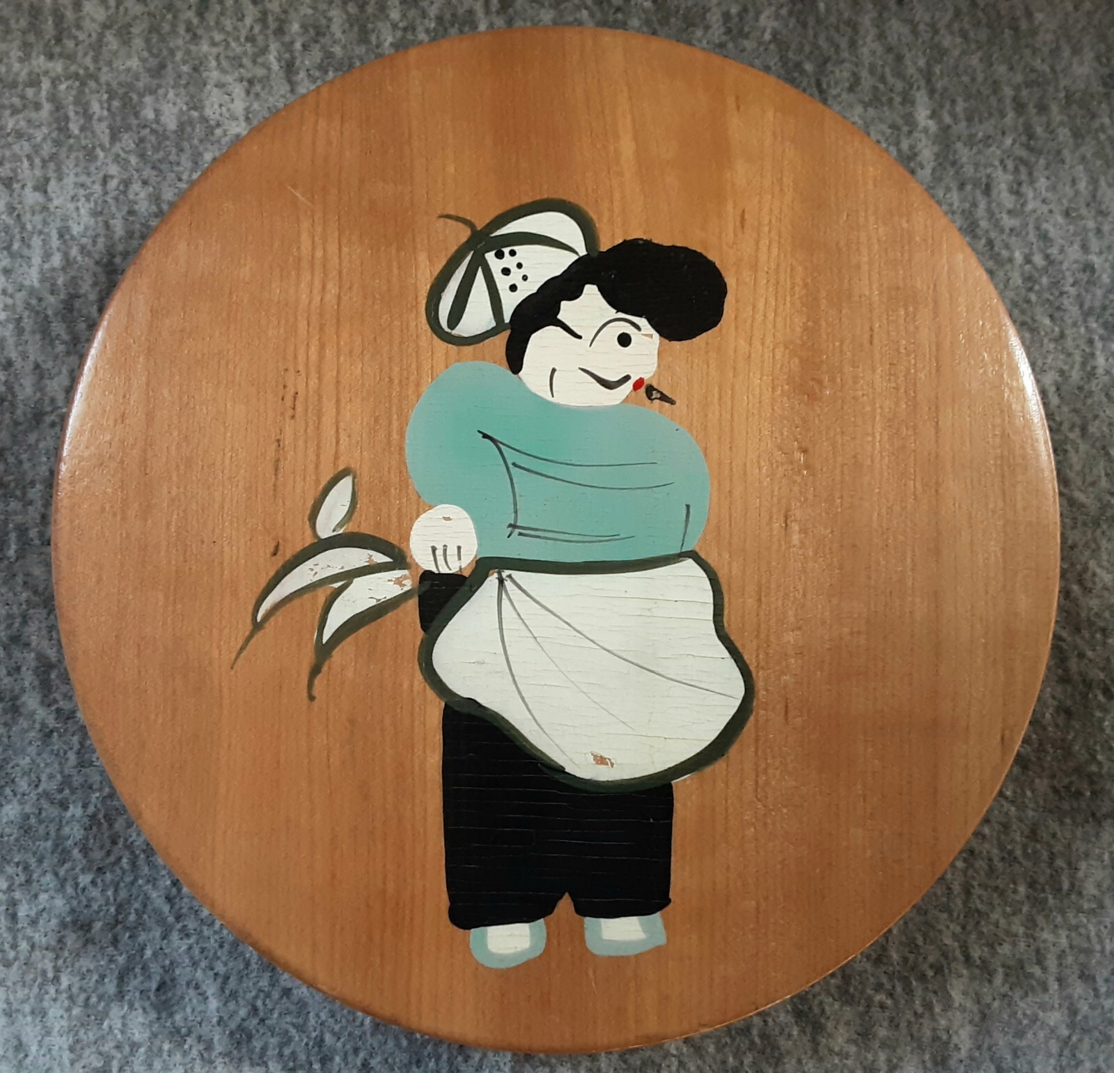 Vintage Wooden Hamburger Patty Press Hinged Lid Hand Painted Chef Japan gallery