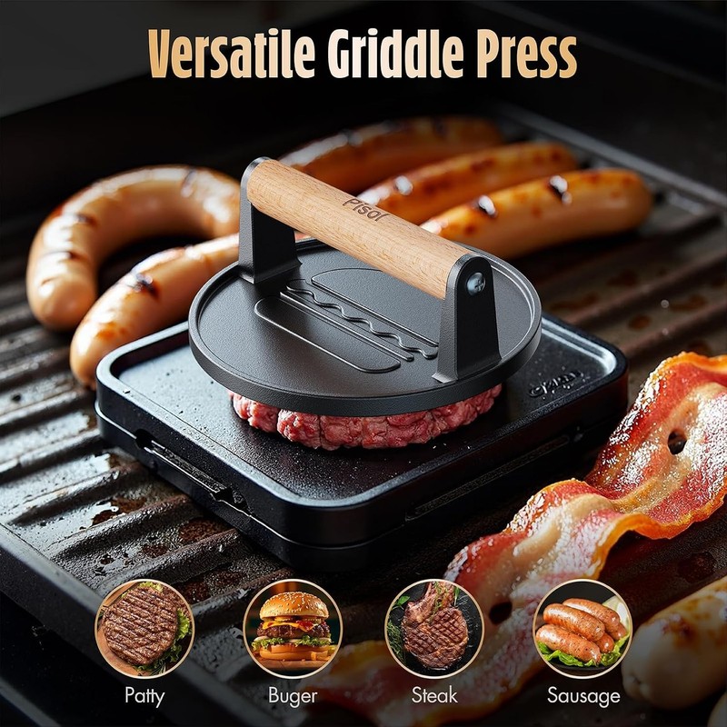 Cast Iron Smash Burger Press Pre-Seasoned Hamburger Smasher 2 lb Heavy-Duty gallery