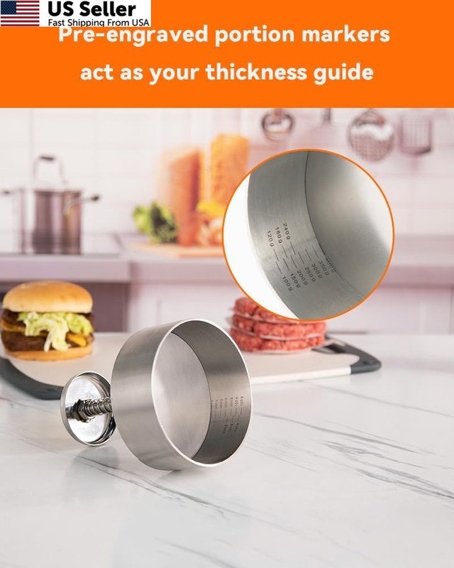 Brigii 304 Stainless Steel Burger Press - 4.5" Hamburger Patty Maker, Silver gallery